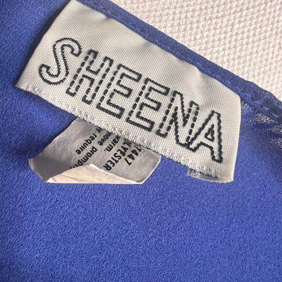 Vintage 70s Sheena Size XS Blue Sheer Chiffon Dress Ruffle Peplum Disco Career - Picture 8 of 12